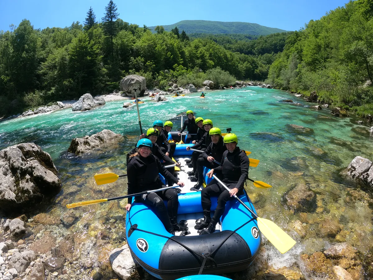 Rafting group on the emerald Soča